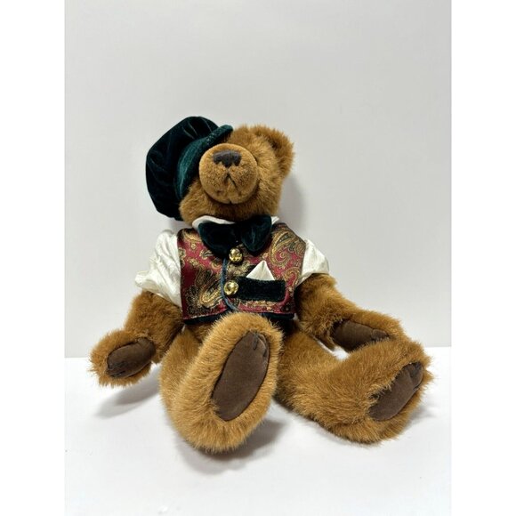 VTG Fine Toy Company Teddy Bear Brown Plush German Sweater Vest Velvet Green Hat - Picture 2 of 7